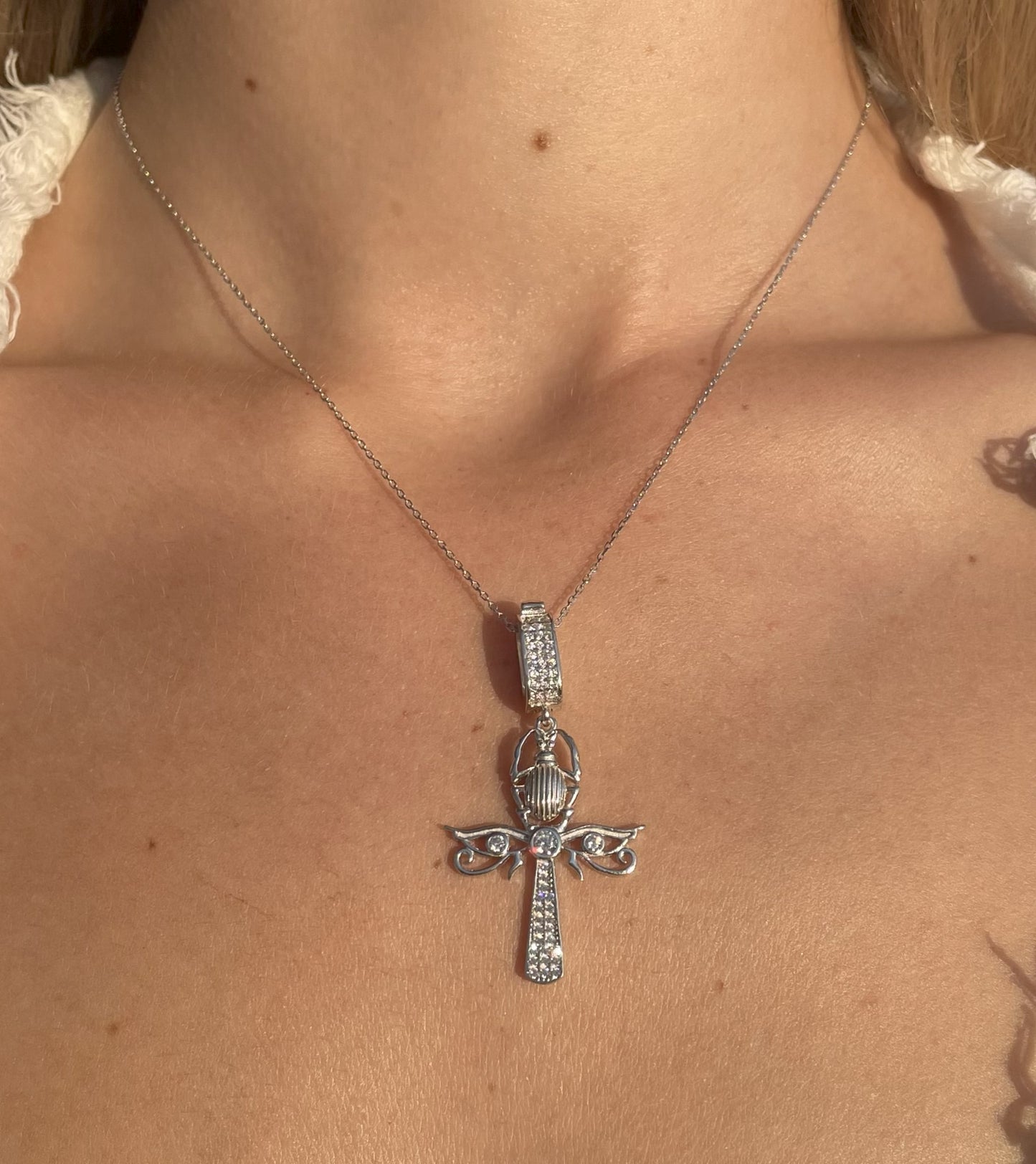 Scarab Ankh Kolye 14K Altın Kaplama 925 Gümüş Kolye