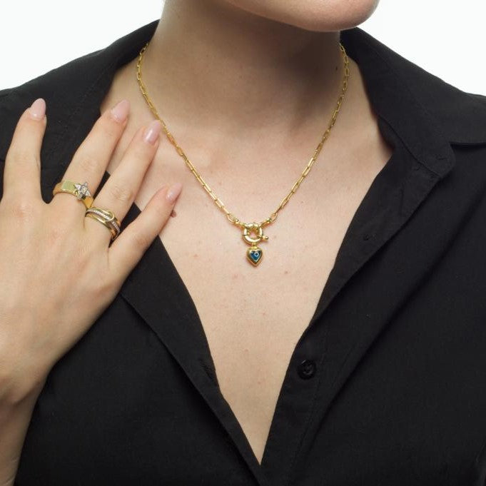 Kalpli Nazar Boncuklu Kolye 14K Altın Kaplama 925 Gümüş Kolye