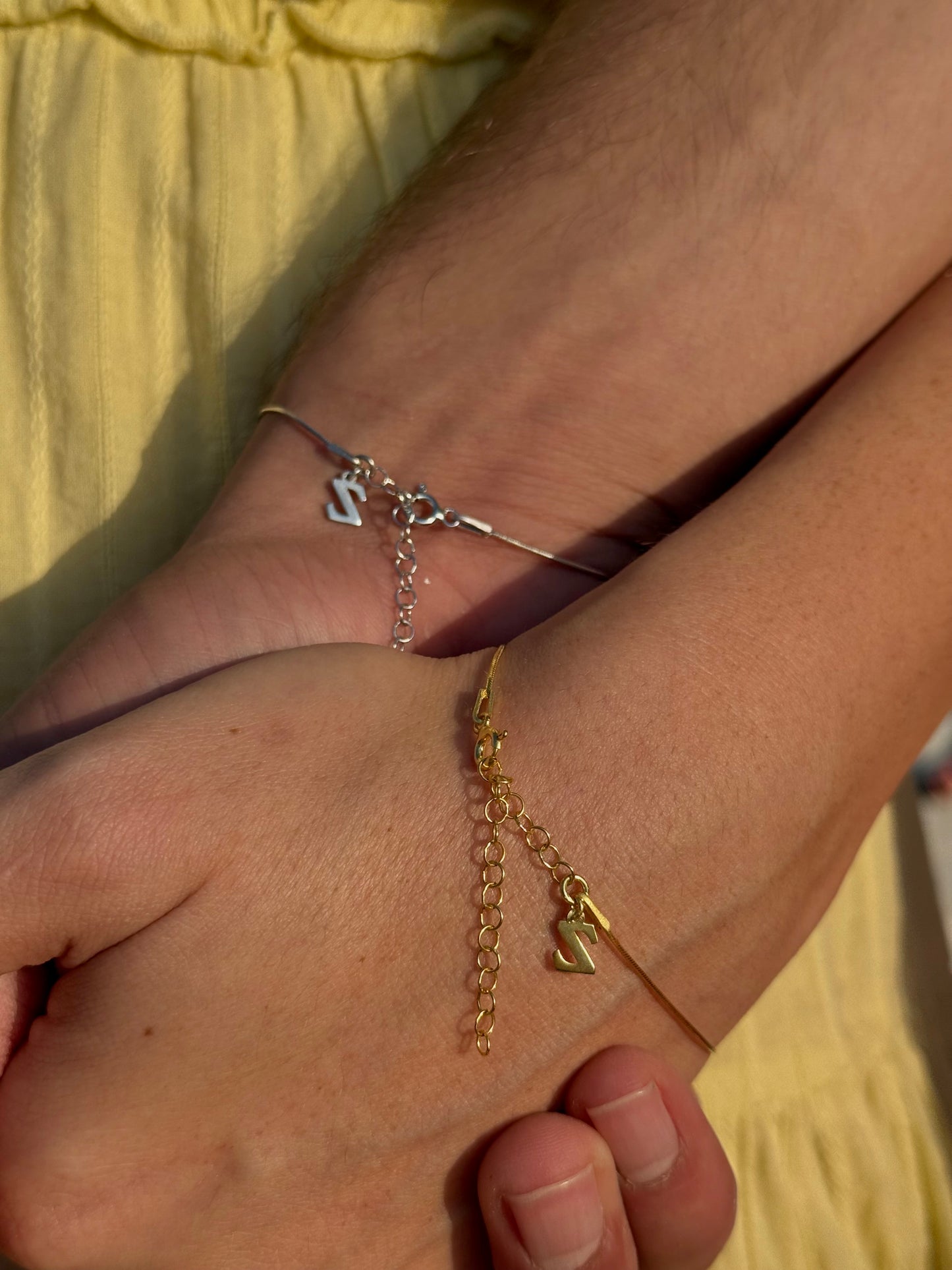 925 Gümüş | Harfli Çift Bilekliği (2 Adet)