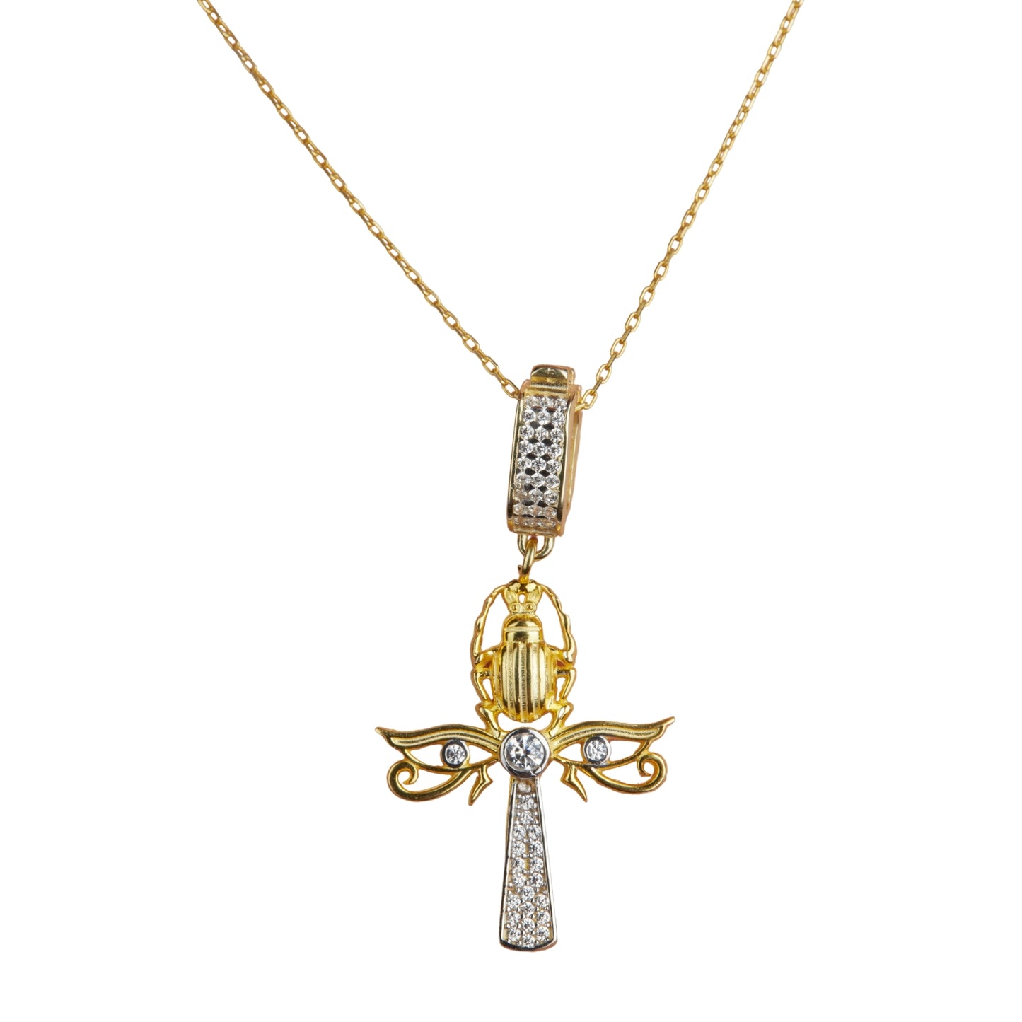 Scarab Ankh Kolye 14K Altın Kaplama 925 Gümüş Kolye