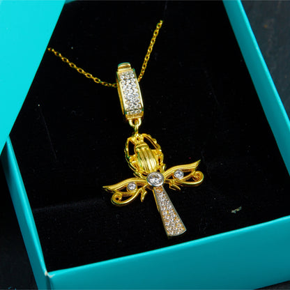 Scarab Ankh Kolye 14K Altın Kaplama 925 Gümüş Kolye