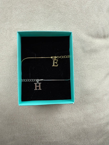 925 Gümüş | Harfli Çift Bilekliği (2 Adet)