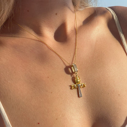 Scarab Ankh Kolye 14K Altın Kaplama 925 Gümüş Kolye