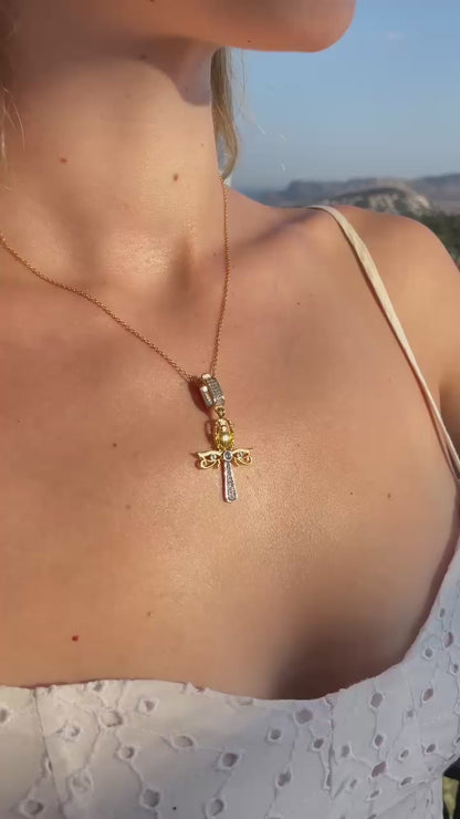 Scarab Ankh Kolye 14K Altın Kaplama 925 Gümüş Kolye